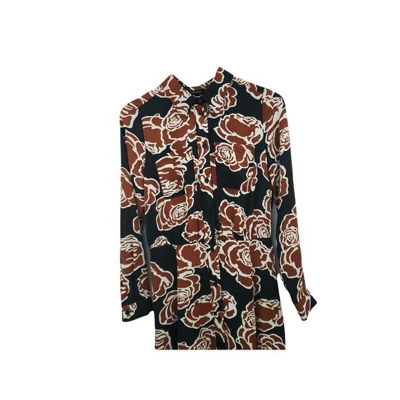WHO WHAT WEAR WOMEN’S SIZE SMALL BLACK & BROWN BUTTON FRONT FLORAL DRESS - Picture 2 of 7